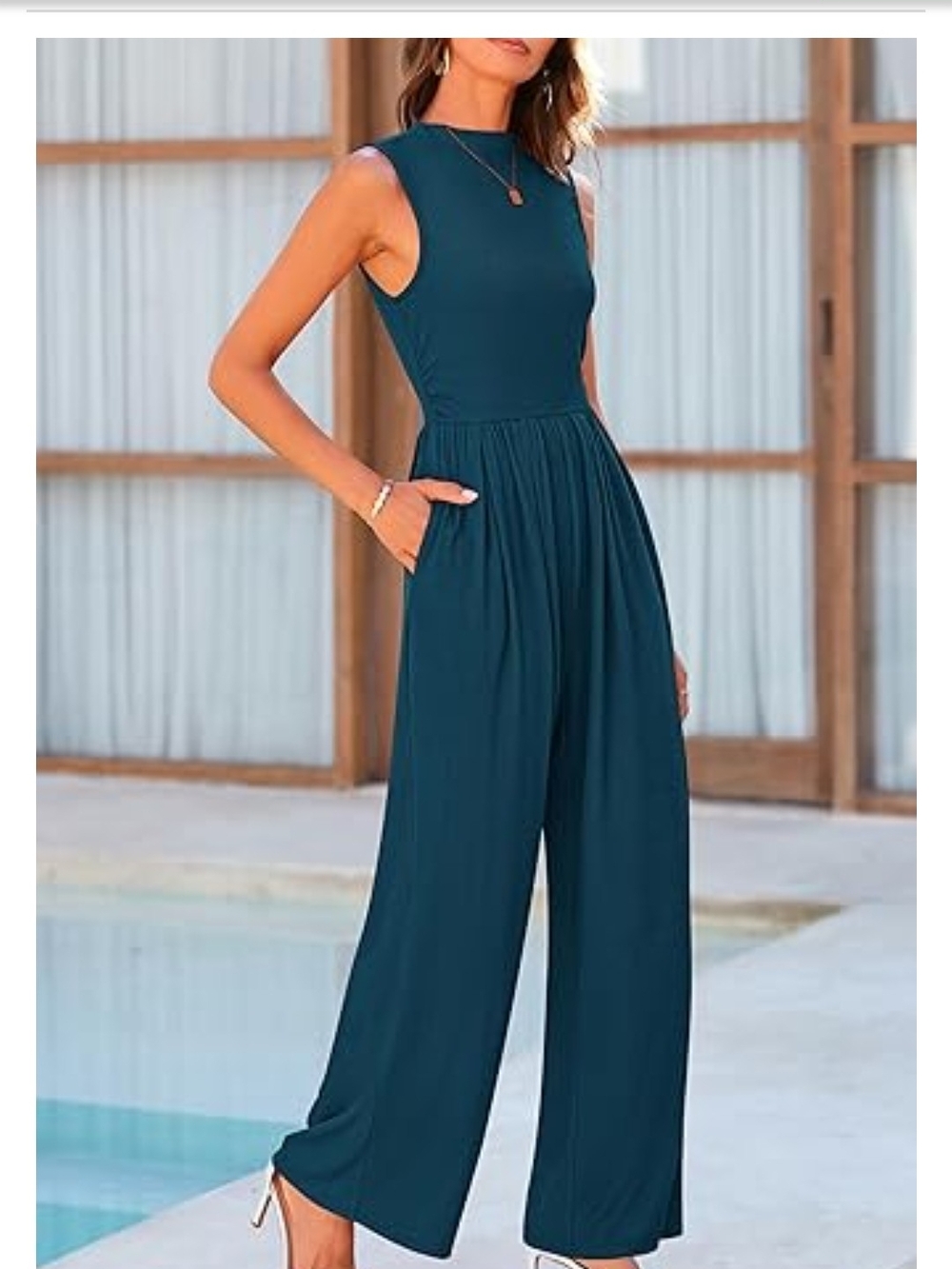Sleeveless Teal Wide-Leg Jumpsuit
